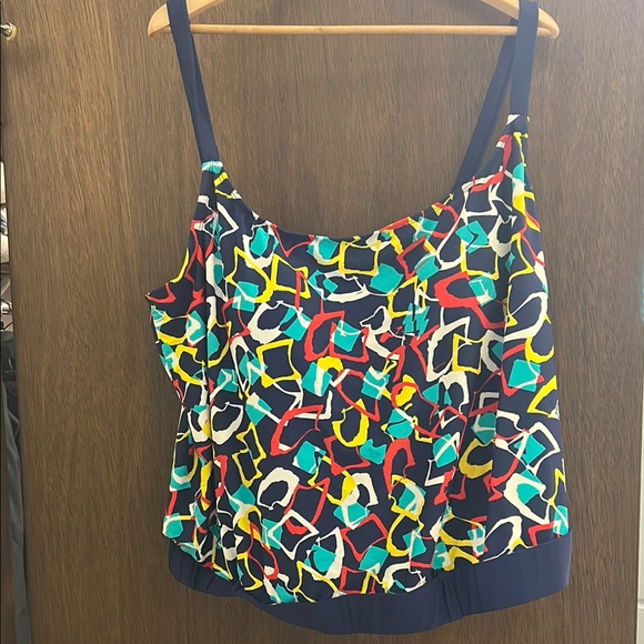 Catalina Blue and Orange Graphic swim top - Picture 1 of 4